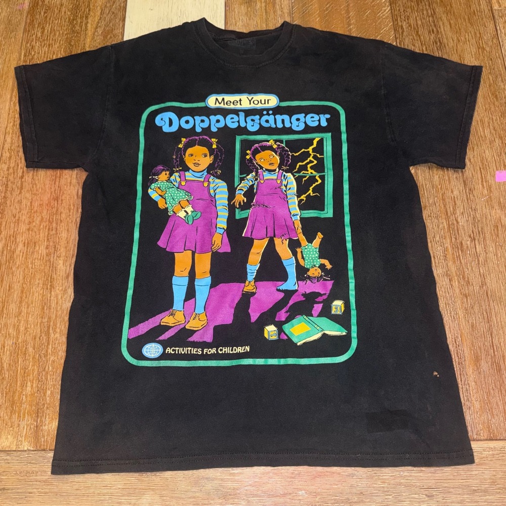 Steven Rhodes Graphic Tee Women Medium Black Excellent Meet Your Doppelganger